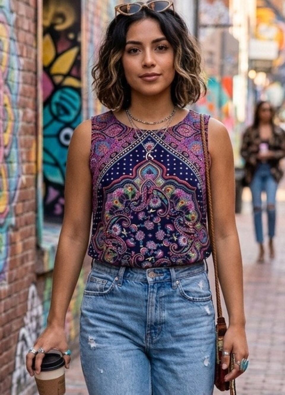 Renee C. colorful mandala design blouse